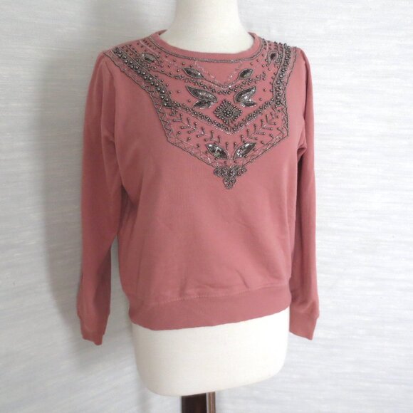 Top Shop Pink Silver Beaded Embroidered Sequin Crew Neck Sweatshirt S Small 6 - Picture 5 of 5